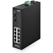MokerLink 8 Port PoE Gigabit Industrial DIN-Rail Ethernet Switch Managed, 2 SFP Ports, IEEE802.3af/at, 20Gbps Switching Capacity, Web Managed IP40 Network Switch -40 to 185F
