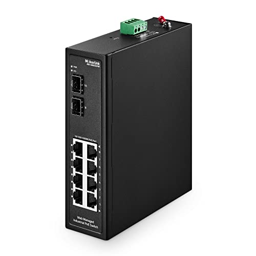 Image of MokerLink 8 Port PoE Gigabit Industrial DIN-Rail Ethernet Switch Managed, 2 SFP Ports, IEEE802.3af /at, 20Gbps Switching Capacity, Web Managed IP40 Network Switch (-40 to 185F)