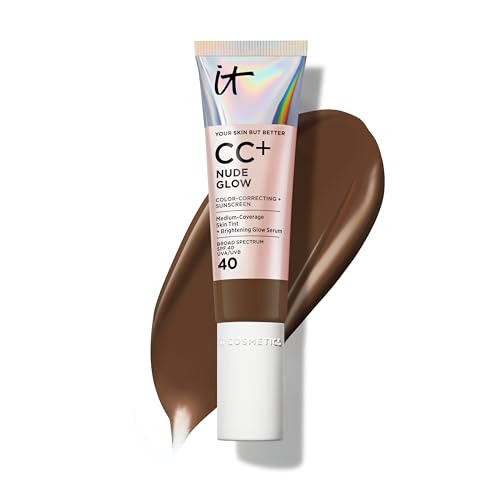 Image of IT Cosmetics CC+ Nude Glow SPF 40 - Medium Coverage Foundation, 2% Niacinamide + Hyaluronic Acid Brightening Glow Serum, Lightweight Up to 24H Hydration, Normal to Dry & Mature Skin - 1.08 fl oz