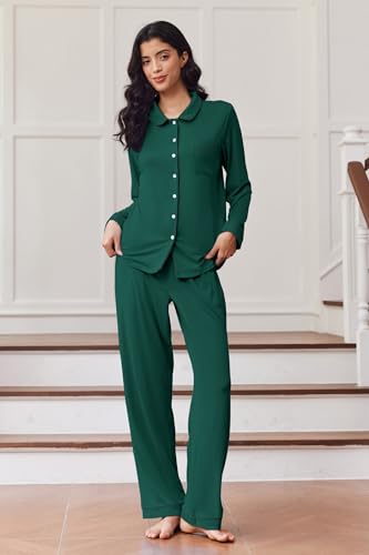 Ekouaer Pajama Sets Women Classic Long Sleeve Button Down Sleepwear Soft Pjs Lounge Sets2