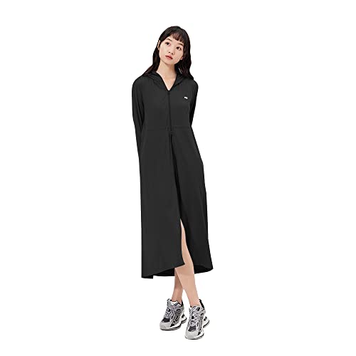 OHRAIN Long Sleeve Sun Skin Coat for Women UPF 50+ UV Protection Long Hoodide Full Zip Cooling Trench Outdoor Hiking SLC3M384 (Black)