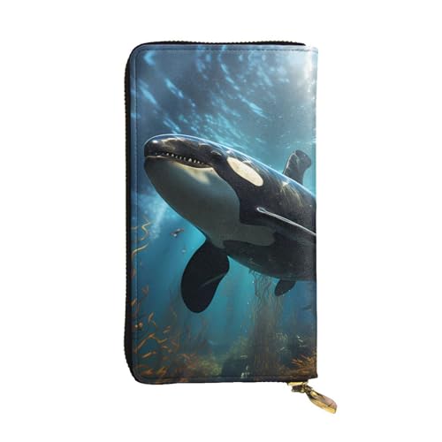 Leather Wallet 7.48 x 4.13 in - Stylish and Durable Wallet for Women with Multiple Compartments and Zipper Design Huge killer whales Pattern