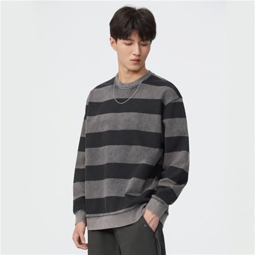 Sweat rétro homme américain épais rayé col rond ample automne - 5