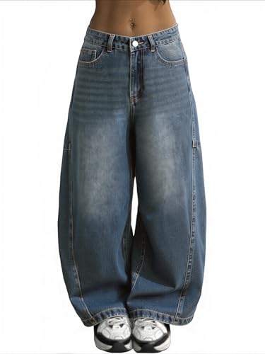 Image of EMMIOL Women Hip Hop 90s Vintage Baggy Jeans Denim Pants Mid Waist Jeans