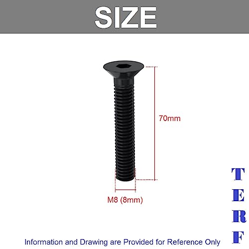 TERF® M8 X 70mm Hex Socket Countersunk Black Machine Screw M8 (8mm) X 70mm Allen Key Bolts Hexagonal Socket Countersunk Machine Screws - Image 3