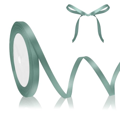 Altgrün Satinband Schleifenband Grün 23m, 6mm Breite, Geschenkband Grün Dekoband Hochzeit, Stoffband für Basteln Halloween Weihnachten Taufe Geburtstag Geschenkverpackung Deko Salbeigrün Seidenband