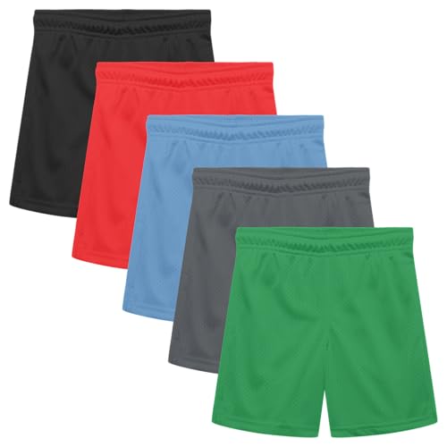 Boys Mesh Athletic Performance Shorts, 5-Pack, Multi-Color, Sizes 1-12 Years