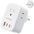European Travel Plug Adapter, Schuko Type E F Plug Adapter Germany France Power Adapter, 20W USB-C & 3 AC Outlets Travel Adapter, US to Europe EU Spain French German Greece Iceland South Korea Norway