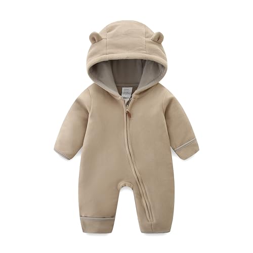 JingleBaBa Baby Fleece Hooded Romper Warm Coat With Fold-Over Mittens And Footies Cute Outfit For Boys And Girls 3-6 Months