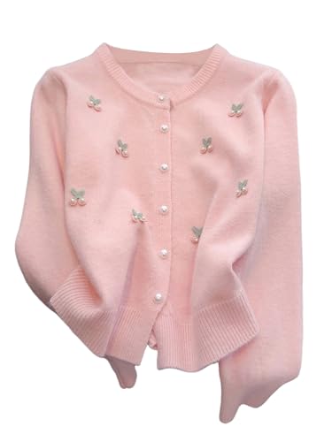 SOLY HUX Women's Cherry Cardigan Sweaters Button Down Long Sleeve Cute Sweet Knit Outerwear Coats