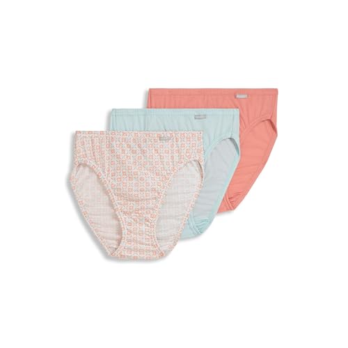 Image of Jockey Women's Underwear Elance French Cut - 3 Pack Underwear Women Pack, 100% Cotton, Paradise Peach /Peach Garden Geo /Echo Blue, 8