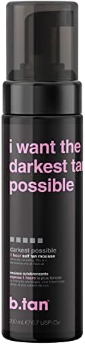 b.tan Darkest Possible Self Tanner | I Want The Darkest Tan Possible - Fast, 1 Hour Sunless Tanner Mousse, No Fake Tan Smell, No Added Nasties, Vegan, Cruelty Free, 6.7 Fl Oz