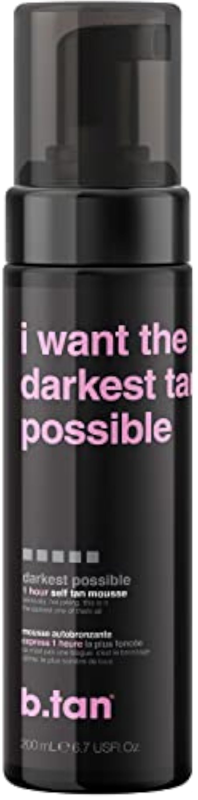 b.tan Darkest Possible Self Tanner | I Want The Darkest Tan Possible - Fast, 1 Hour Sunless Tanner Mousse, No Fake Tan Smell, No Added Nasties, Vegan, Cruelty Free, 6.7 Fl Oz