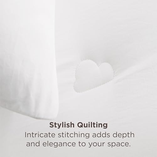 Image of Bedsure Queen Comforter Set White, Soft Prewashed Queen Size Bedding, Quilted Comforter with Cloud Design, Down Alternative Comforter for All Seasons, 3 Pieces Bed Set with 2 Pillow Shams