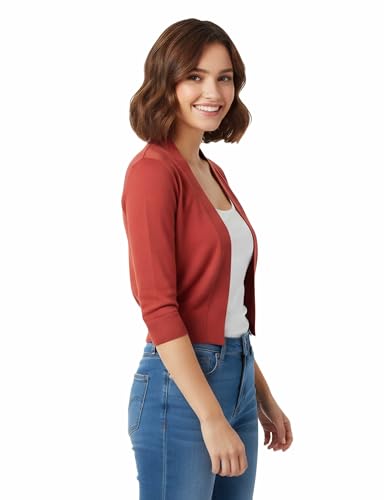 Image of Allsense Women's 3 /4 Sleeve Cropped Shrug Cardigan | Classic Bolero, Open-Front, Lightweight Soft Fine Knit Cover Up
