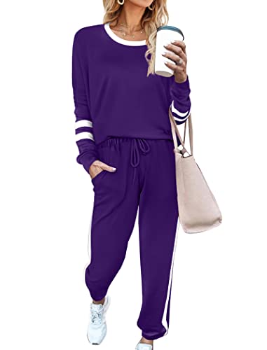 Image of Aloodor Sweatsuit for Women 2 Piece Outfits for Womens Crewneck Sweatshirts Pullover