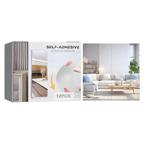 Espejos adhesivos para pared, paneles cuadrados acrílicos adhesivos, hojas de espejo de 3.9 x 3.9 pulgadas, para sala de estar, hogar, pared, armario, decoración de garaje