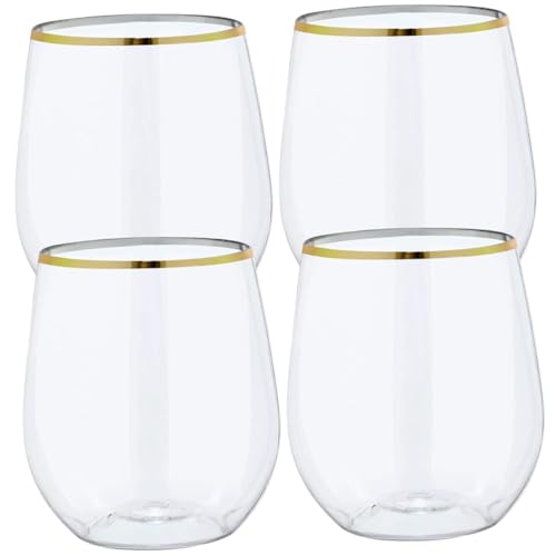 SHERCHPRY 3sets 4pcs Clear Disposable Wine Glasses Elegant Rim for Parties Home and Office Use for Whiskey Juice and More Comfortable Grip 4pcs*3