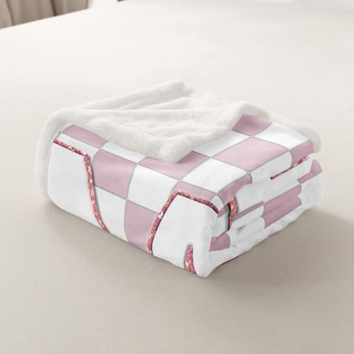 Image of Erosebridal Pink Initial M Fuzzy Plush Throw Kawaii Plaid Checkered Fleece Blanket Cute Personalized Monogram Sherpa Blanket for Kids Girls,Fashion Grids Gingham Decor for Bed Couch 40 inchx50 inch