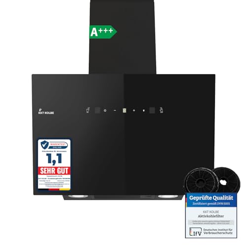 KKT KOLBE Dunstabzugshaube 60cm | Umluft Abluft | 782cbm/h | Wandhauben Kopffrei | Schwarz | Glas | Gestensteuerung | SensorTouch Bedienung | LED-Beleuchtung | TRIO6025S