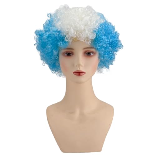 Image of FREE BEAUTY Argentina Flag Colored Afro Wig for Men Women 2026 World Cup Fan Wig Soccer Fans Cheer Hair Blue White Afro Wigs for Football Fans for Stadium Party Cosplay (Argentina)