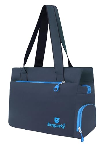 Image of Women Bag, Black with Turquoise Accents, Tote Bag with Multiple Zipper Pockets