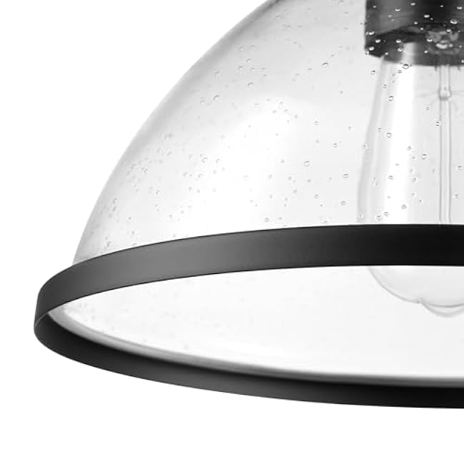 GLOBE Electric 60000121 1-Light Outdoor Flush Mount Ceiling Light, Matte Black, Seeded Glass Shade, Weather Resistant, Indoor