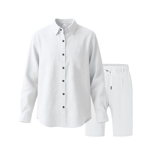 Men Linen Sets Outfits 2 Piece Shorts Loose Button Down Shirts Short Sleeve And Shorts Texture Summer Beach Outfits3