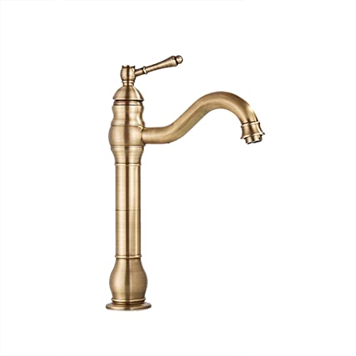 Grifos táctiles, grifo de baño de latón antiguo, lavabo de lavabo de una sola manija montado en la cubierta, grifo mezclador caliente y frío con caño largo, latón antiguo alto (tamaño: latón antiguo