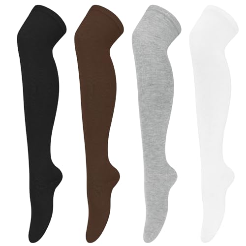 Image of Chalier Womens Thigh High Socks, Thigh Socks Stockings for Women | Soft Mild Blended, Slim Light Fabric, Elastic Cuff, Long Tube, Hug Leg Curves, Four Season Outfits, Casual Daily Footwear