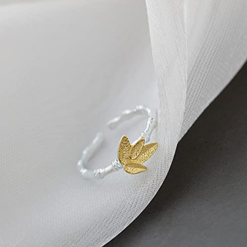 Bague vintage ouverte motif feuille rétro ajustable - 7