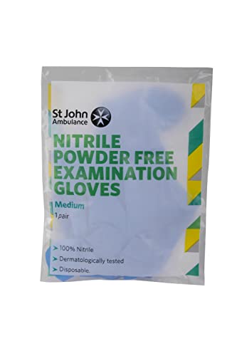 St John Ambulance Nitrile Examination Gloves, Powder Free, Blue, Size M (Pack of 1 Pair of Gloves)