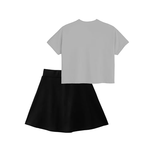 Image of KYDA KIDS 100% Pure Cotton Girls Printed Crop Top and Skirt with Attached Inner shorts Co-ords Set