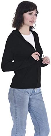 Cashmeren Full Zip Front Kangaroo Pocket Hoodie 100% Pure Cashmere Long Sleeve Sweater for Women (Black, X-Large)