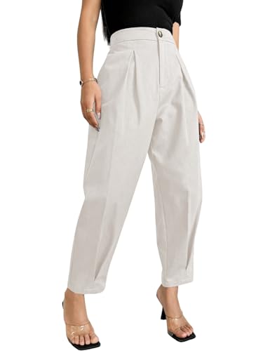 Image of GRECIILOOKS Balloon Fit Ankle Length Women Casual Trousers | Ankle Length Pants for Women Zip & Button | Woman Trousers Balloon Pants