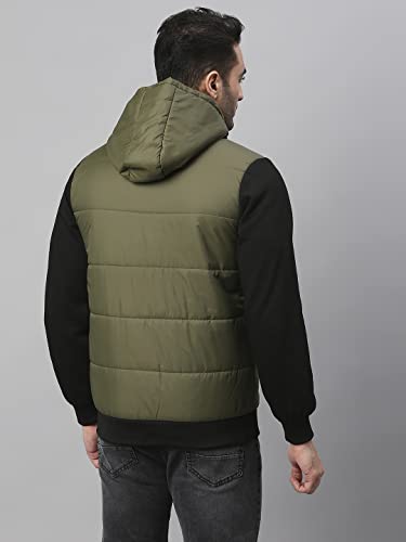 Image of Dennis Lingo Polyester Regular Fit Full Sleeves Men's Color Block Hooded Puffer Jacket with 2 Pockets - Lightweight Casual Winterwear for Men