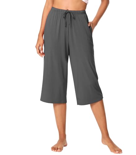 Image of WiWi Bamboo Viscose womens capri pants Wide Leg Pajama Super Soft Lounge knit Sleep shorts Cooling Pj Bottoms S-XXL