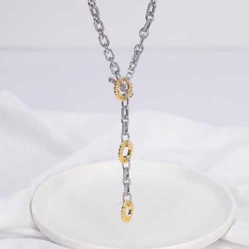 Two Tone Wire Necklace Gold and Silver Link Chain Adjustable 18K Gold Plated Twist Vintage Classic Jewelry4