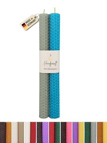 Wachsmann Velas de cera de abejas enrolladas a mano, 100% cera de abejas, juego de 2 unidades en muchos colores, fabricado en Alemania