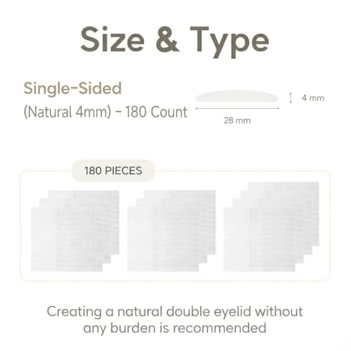 Korean Eye Charm Double Eyelid Tape Hooded Lift – Face Lifting Invisible –Droopy Lifter Strips for Hooded Eyes (Single Sided 4mm 180p)