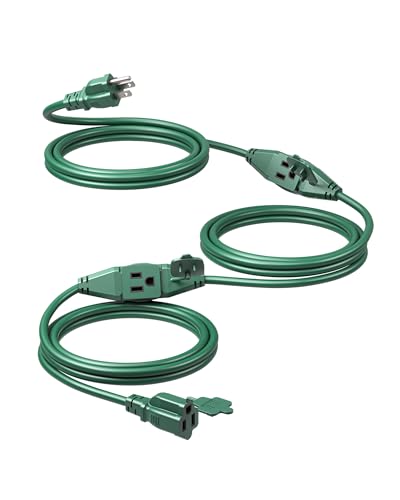 DEWENWILS 25Ft Outdoor Extension Cord, Evenly Spaced 3 Outlets Plugs with Safety Cover, 16/3 SJTW...