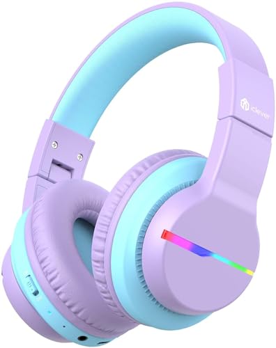 iClever 子供用ヘッドフォン Bluetoothヘッドフォン ワイヤレス キッズヘッドフォン 音量制限付き(74/85 dBA) 55Hプレイタイム マイク付き 学校/タブレット/PC用 (パープル)