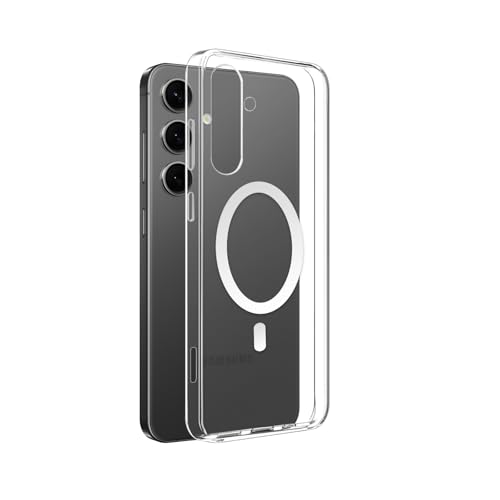 Image of Prolet Anti-Yellow Crystal Clear Hard Case Cover Compatible with Samsung Galaxy S24 FE with Magnetic Mag-Safe Wireless Charging Support, Shockproof Hard Back Cover (Transparent)