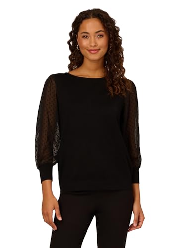 Image of Adrianna Papell Women's Bateau Neck Clip Dot 3 /4 Sleeve Sweater