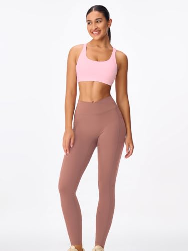Image of Women's Strappy Sports Bras Light Compression Crop Criss Cross Back Padded Workout Yoga Bra Supportive U Neckline