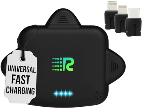 Rush Charge Universe 3 in 1 Portable Charger – 2350mah, Mini Power Bank Fast Charging Compatible with iPhone and Android Lightning, Type C, Micro-USB small portable charger small power bank RC33 Black