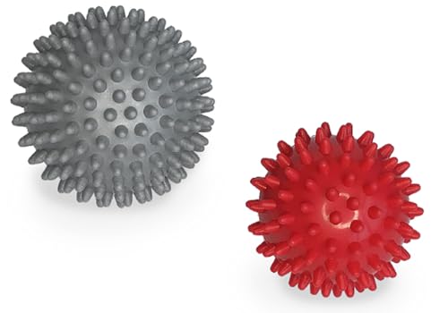 G5 HT SPORT [Set 2 Palline Massaggianti Con Punte 75/90 Mm] Spiky Ball Trigger Point Per Piedi Plantare Schiena Rilascio Miofasciale Recupero Muscolare |Benessere Casa Palestra Yoga (ROSSO/GRIGIO)