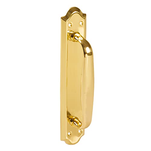 Amig - Manillón para Puertas con Placa de Latón Mod.13 - Medidas: 245 x 45 mm - Clásico y Resistente - Incluye Tirafondos - Con Acabado Dorado Pulido