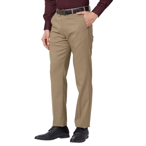 Image of Park Avenue Men's Mid Rise Regular Fit Polyviscose Blend Checks Pattern Flat Front Formal Trouser