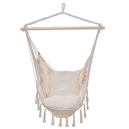 Silla hamaca colgante con 2 cojines de capacidad máxima de 120 kg / 119.7 kg de capacidad para exteriores, interior, patio, dormitorio, porche, cómoda y elegante